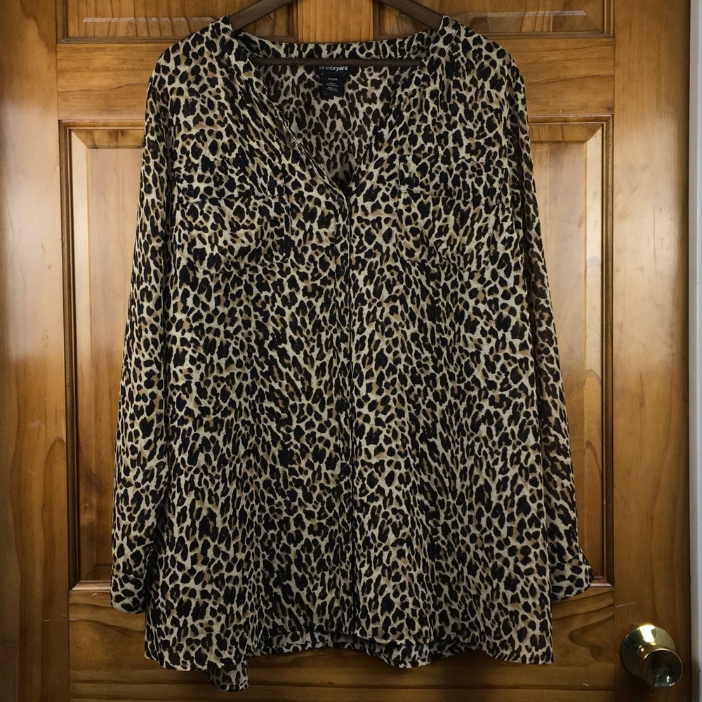 Lane Bryant Leopard Print Button Down Blouse Plus Size 22/24 Mob Wife Indie Top